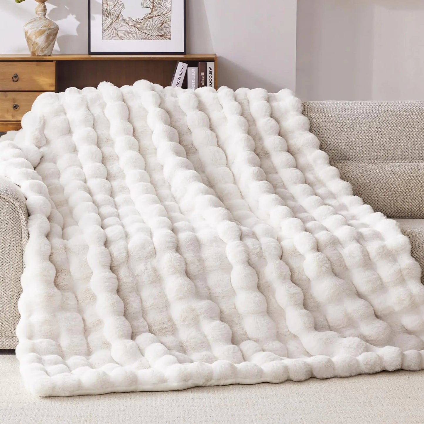 LuxeWave Creamy Faux Fur Blanket