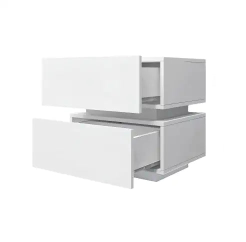 White Color High Glossy 2 Drawers Bedside Table With RGB Led Light Nightstand With Bluetooth Control