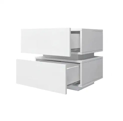 White Color High Glossy 2 Drawers Bedside Table With RGB Led Light Nightstand With Bluetooth Control