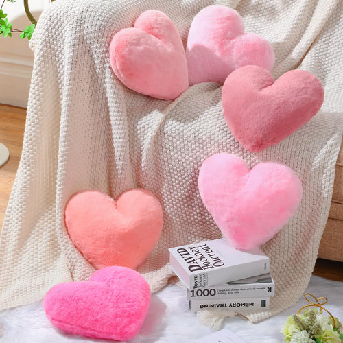 Liliful 6 Pcs Faux Rabbit Fur Heart Pillow Valentines Day Fluffy Heart Throw Pillows Cute Couch Pillows Soft Throw Cushion Decorative Pillows for Bed Sofa Girls Women(12 x 11 InchPink Series)