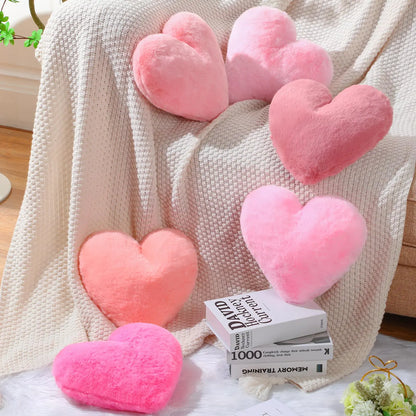 Liliful 6 Pcs Faux Rabbit Fur Heart Pillow Valentines Day Fluffy Heart Throw Pillows Cute Couch Pillows Soft Throw Cushion Decorative Pillows for Bed Sofa Girls Women(12 x 11 InchPink Series)
