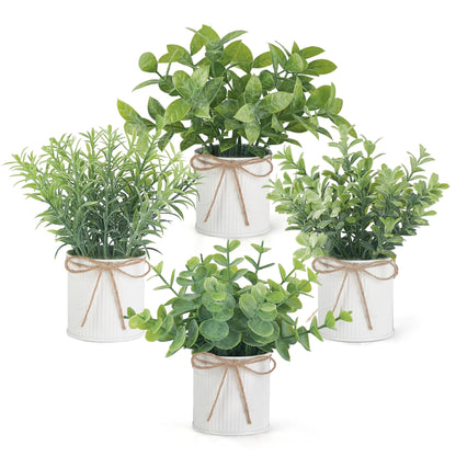 (4 Pack) Fake Plants With Bow