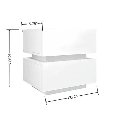 White Color High Glossy 2 Drawers Bedside Table With RGB Led Light Nightstand With Bluetooth Control